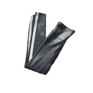 Spanx Faux Leather Black and White Stripe Leggings Size Medium